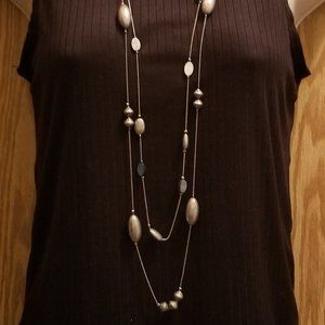 Long 2-chain Necklace with Silver-Tone Beads